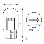 WEDGE T20 W21W: Wedge T20 base 21W bulbs with W3 x 16d capless base and single filament from £0.01 each